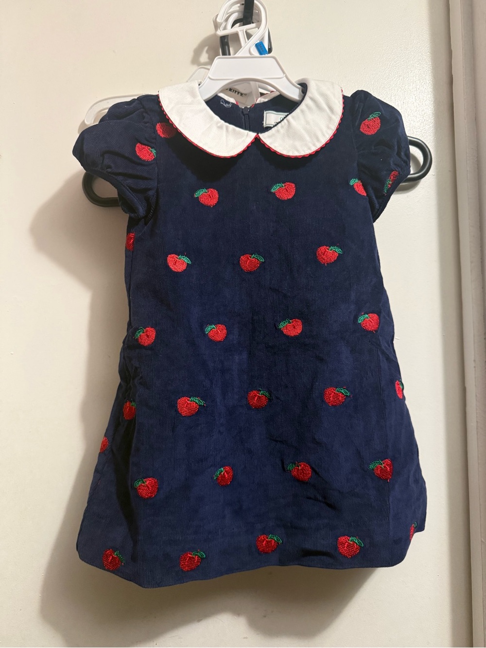 Navy Embroidered Apple Kids Dress with Peter Pan Collar